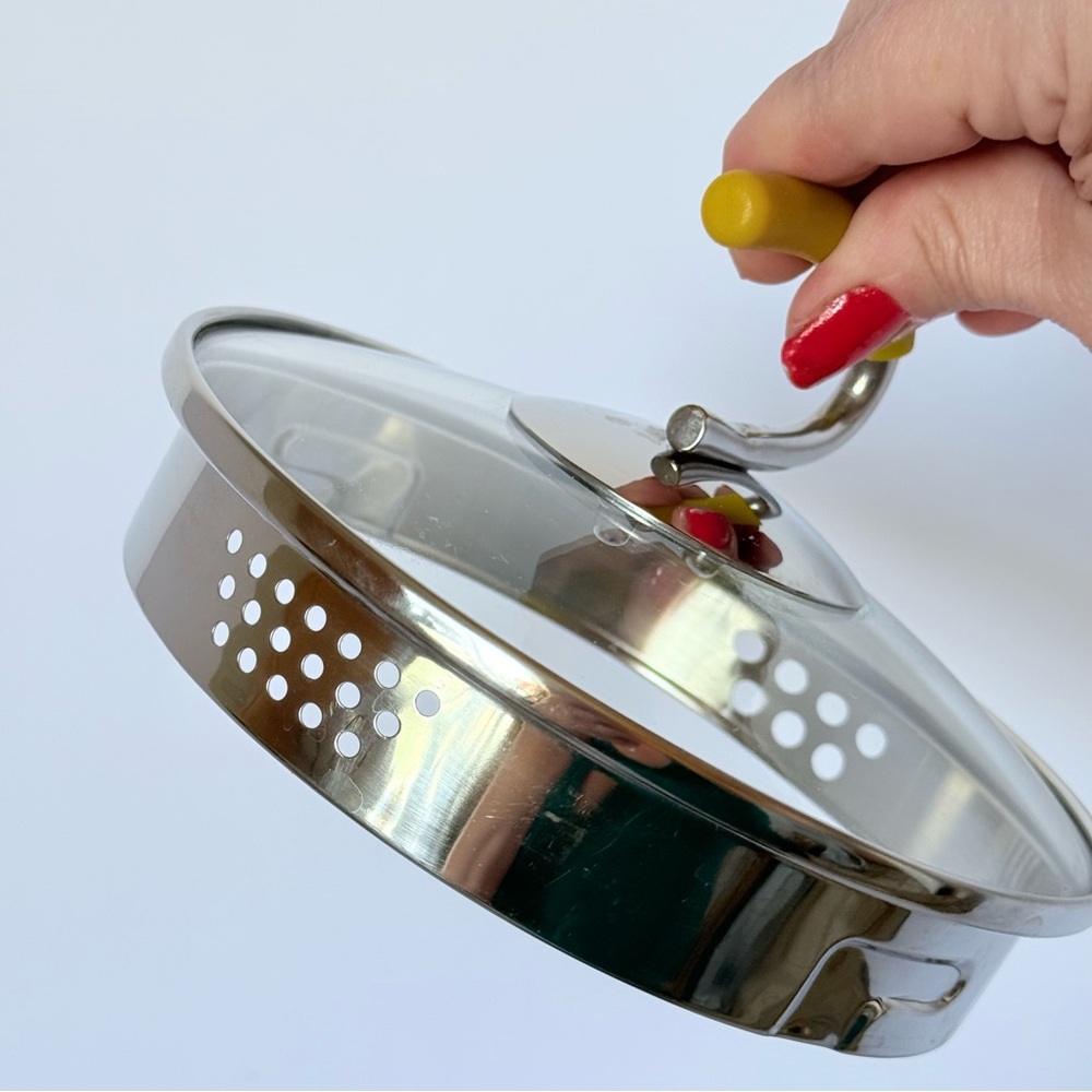 Kuhn Rikon Switzerland 4th-Burner Pot 11-Cup Lid & Steamer Basket Yellow Handles - Picture 12 of 16